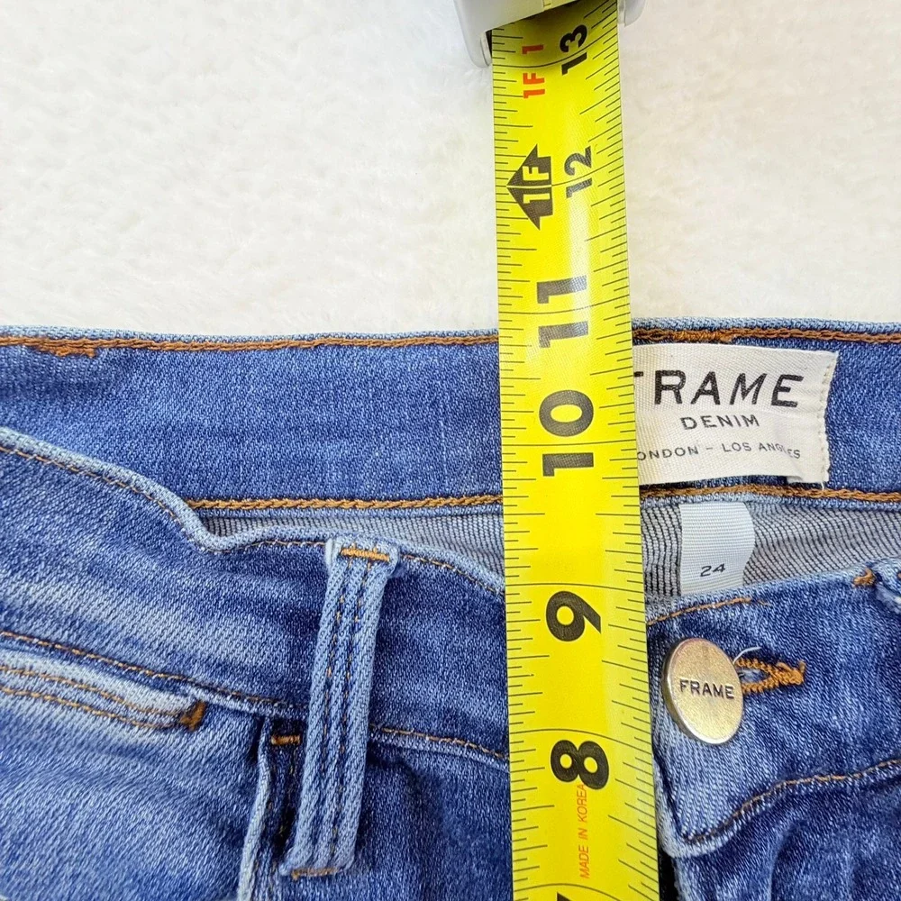 Frame Denim Le High Skinny Jeans Blue Front Seam Raw Split‎ Hem Size 24 - Picture 7 of 8